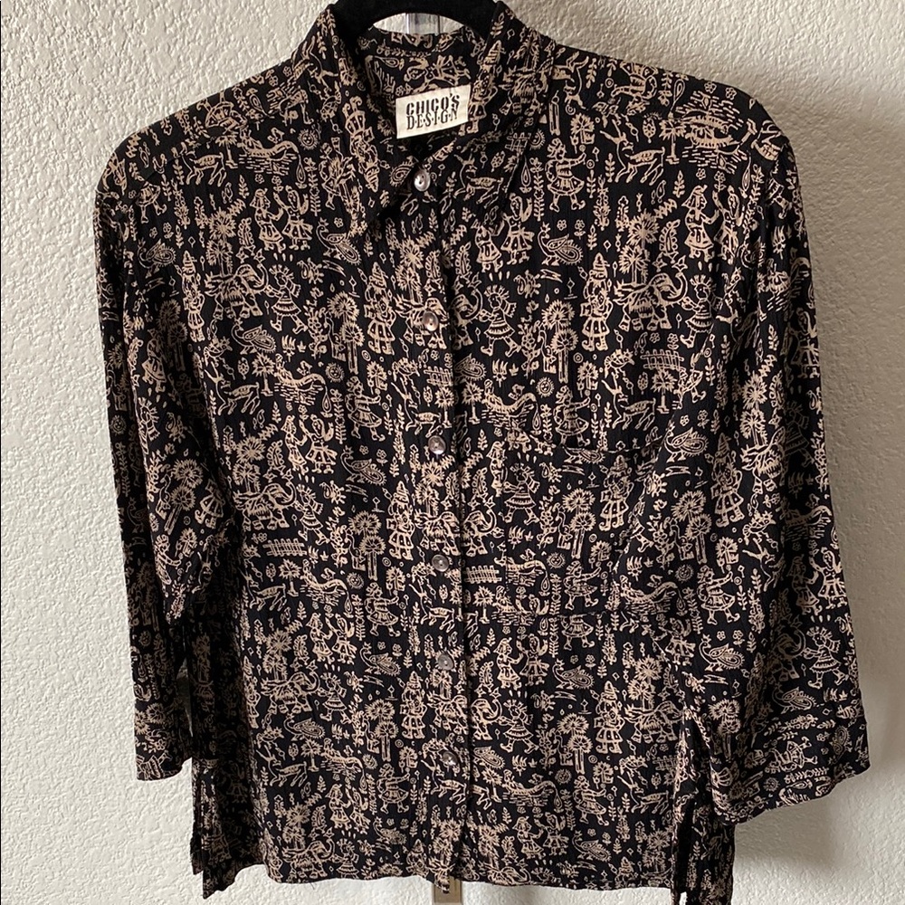 CHICO’s Design blouse black  100% Rayon button down size 1